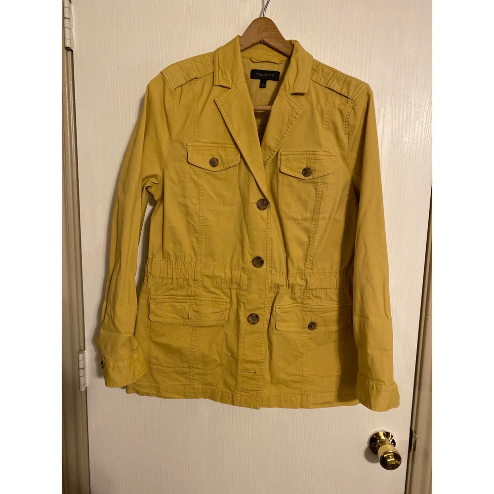 Talbots Womens Mustard Yellow Utility Field Jacket Cotton Blend Size L